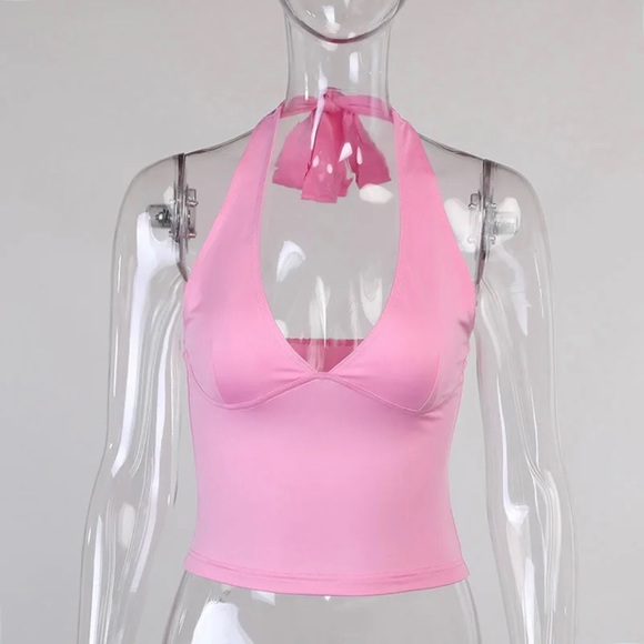 Pink Halter Crop Top - Picture 3 of 3